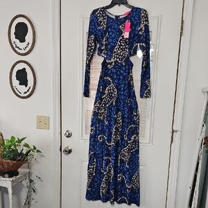 Lilly Pulitzer Navy Blue Leopard-Print Long Sleeve Maxi